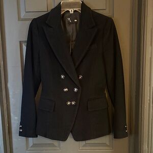 Elegant Wool Black Double-Breasted Women's Blazer